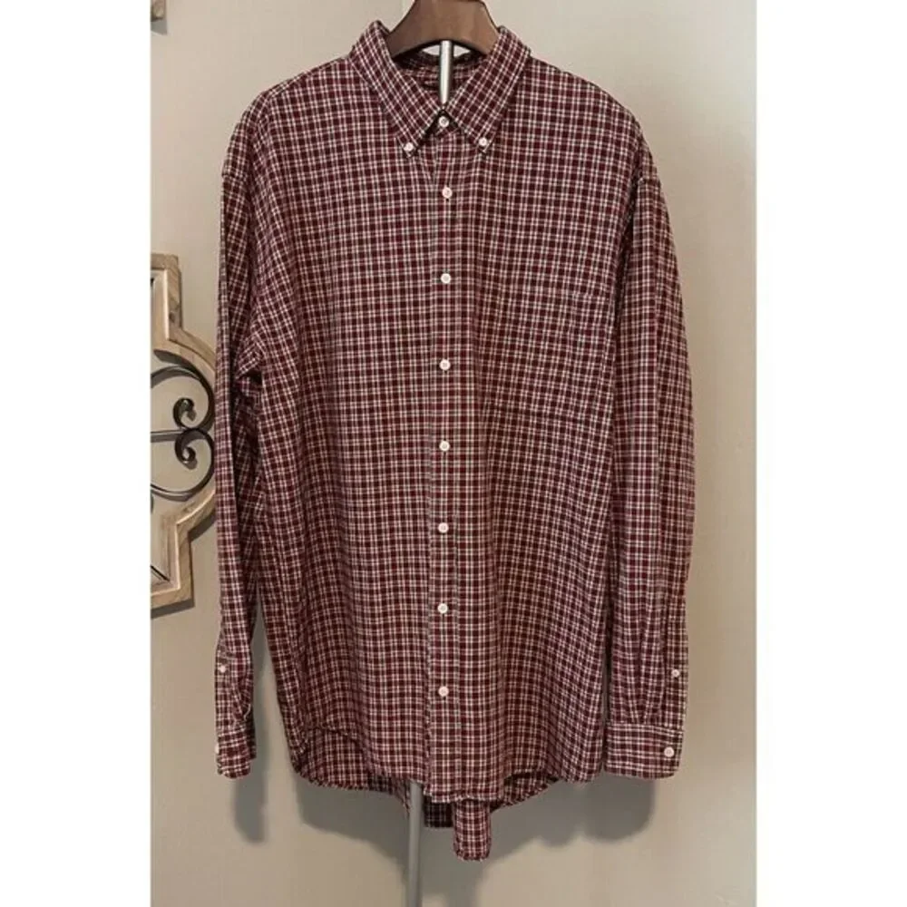 J. Crew Mens XL Tall Red Plaid Button Down Long Sleeve Shirt‎ Pocket